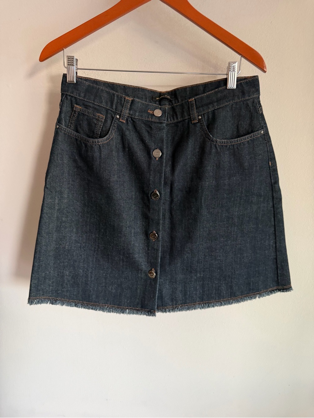 Massimo Dutti Dark‎ Wash Button Front Denim Mini Skirt Raw Hem Blue Womens 10